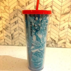 Starbucks floral 24 oz Tumbler with straw
